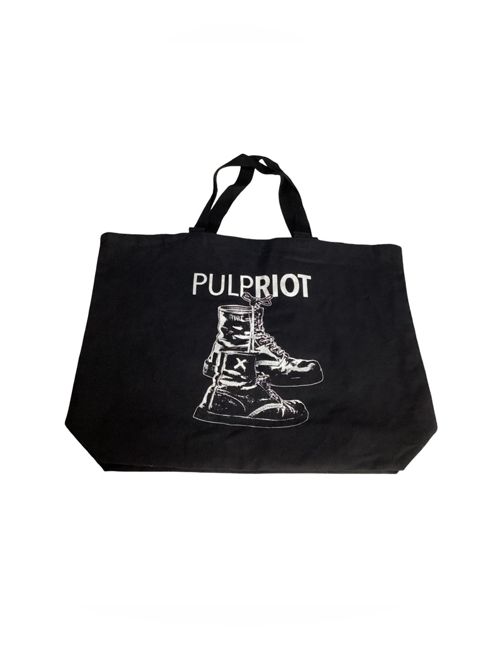 PULPRIOT Black Cotton Canvas with White Boots Tote Bag EUC